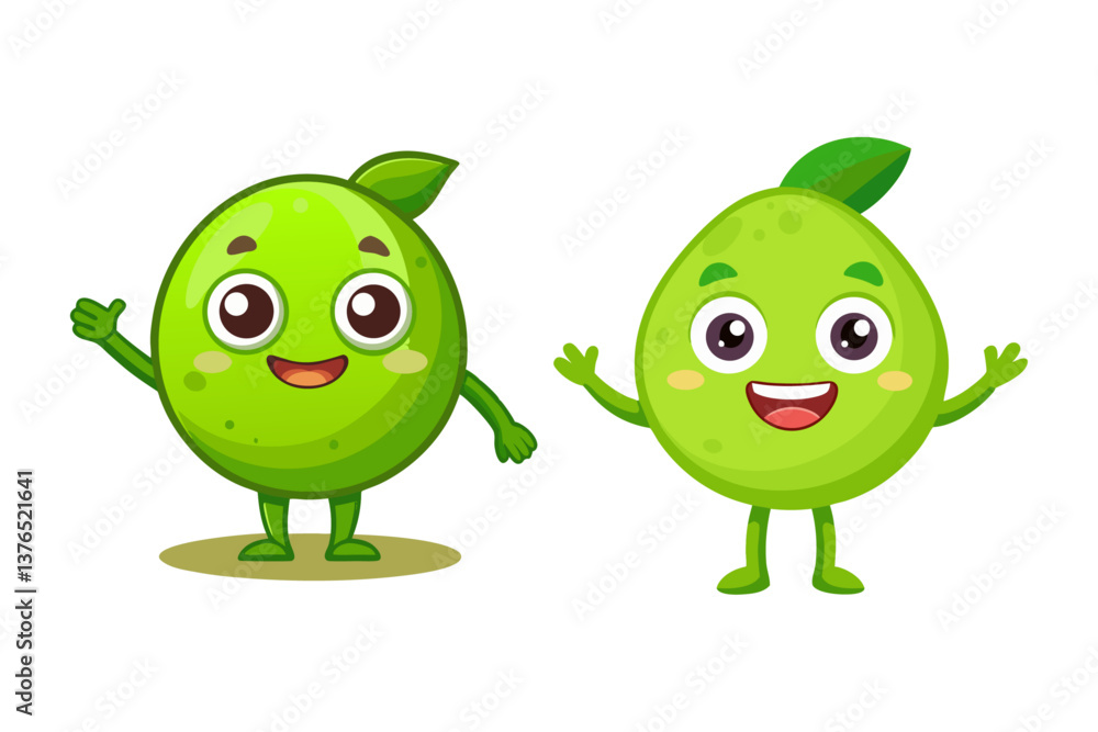 Cute Smiling Lime Cartoon Character Waving Hand – Vector Illustration Cute Smiling Lime Cartoon Character Waving Hand – Vector Illustration