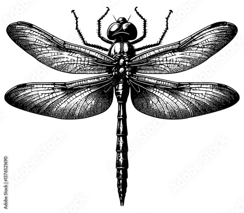 Overhead view dragonfly vector illustration