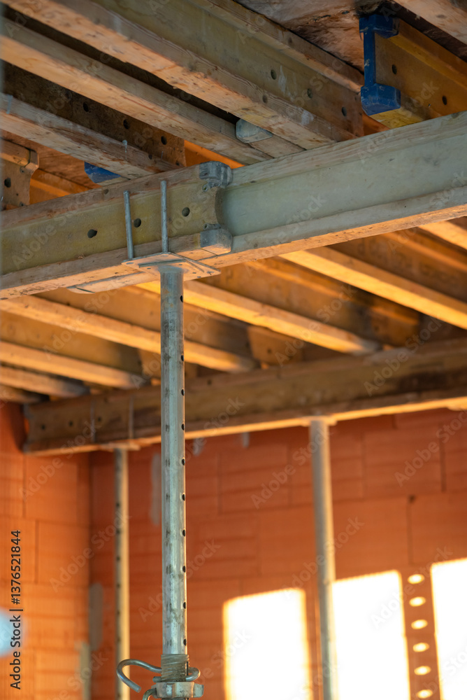 Obraz premium Installation of formwork for the floor. Formwork. Construction.