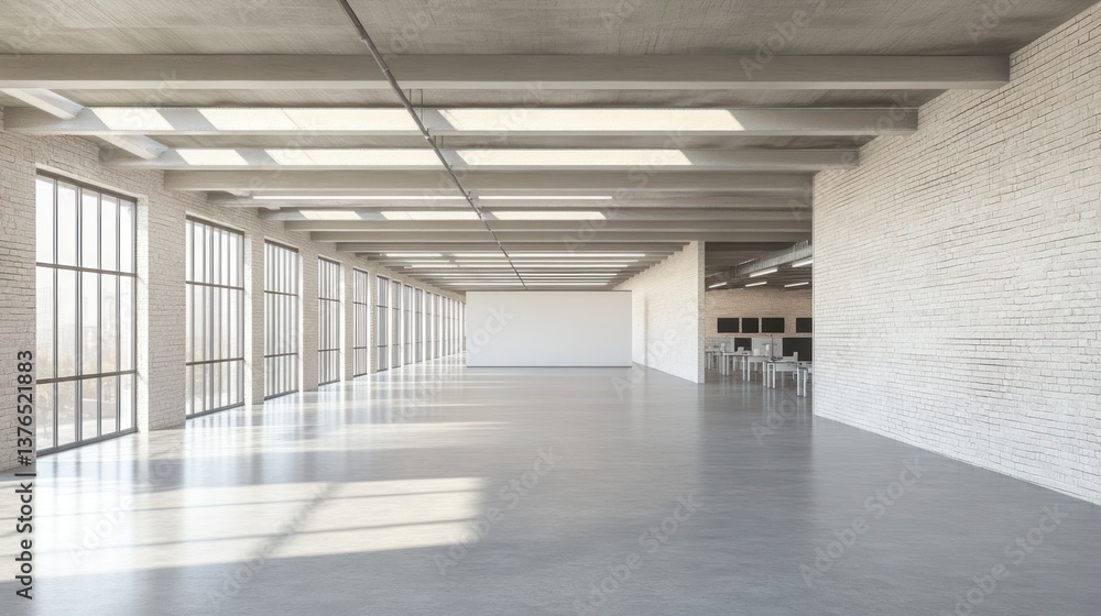 Empty Industrial Office Space with Concrete Floor and Natural Light Empty Industrial Office Space with Concrete Floor and Natural Light