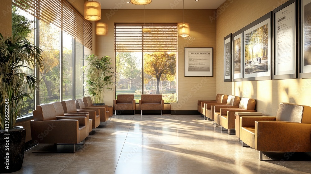 A well-lit waiting area in a men's salon with comfortable seating A well-lit waiting area in a men's salon with comfortable seating