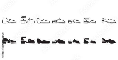 Simple flat icon of women's shoes. Modern and classic women's sandals vector illustration icon. Fashion icon on black and transparent background. Fashion icon.