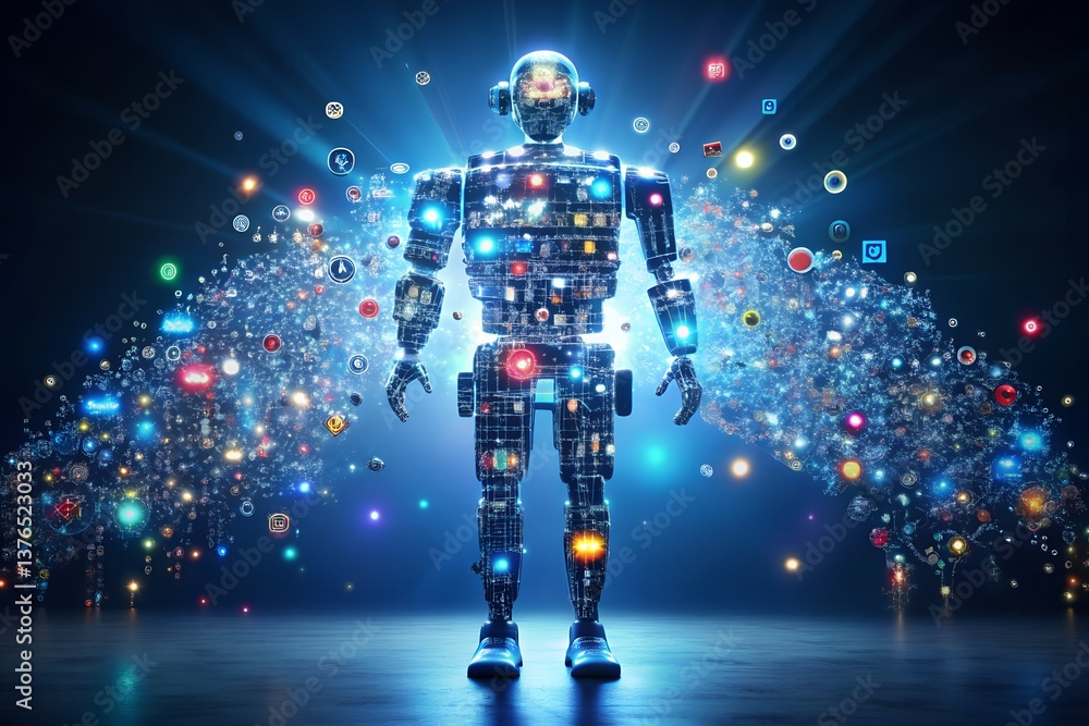 Digital App Robot with Glowing Interface and Connected Smart Technology Digital App Robot with Glowing Interface and Connected Smart Technology