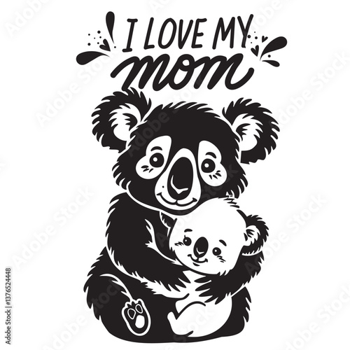 Cute koala mother hugs baby, celebrating Mother's Day  