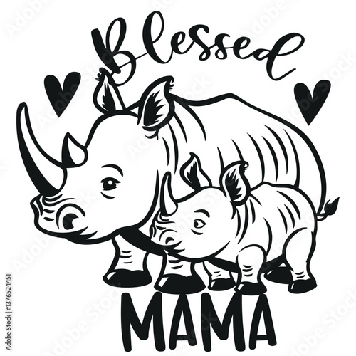 Blessed Mama Rhino and Baby Displaying Love  