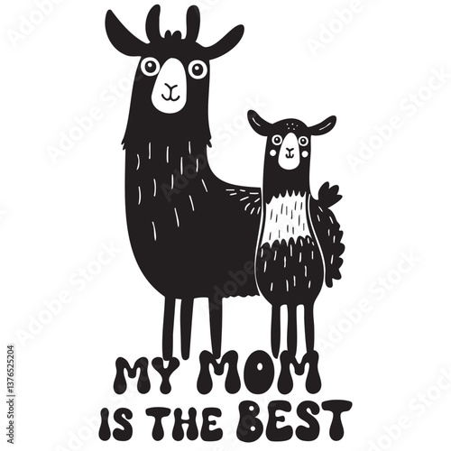 Cartoon llamas expressing love for mom in a playful design  