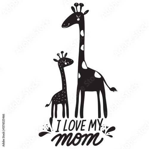 Giraffes expressing love with playful illustration in black and white  