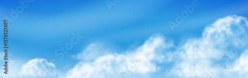 Cloud on blue sky horizontal background Realistic cloudy landscape Sunny cloudy spring day panorama, Shining heavens illustration