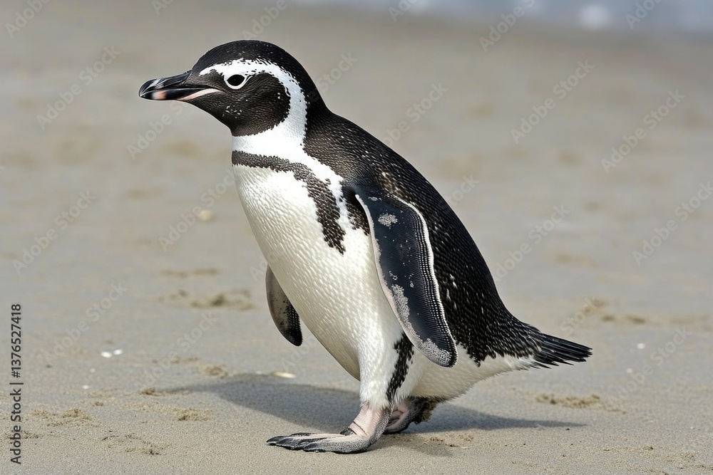 Obraz premium Magellanic Penguin on Patagonia Beach: A Glimpse of Life in Nature's Cold Embrace