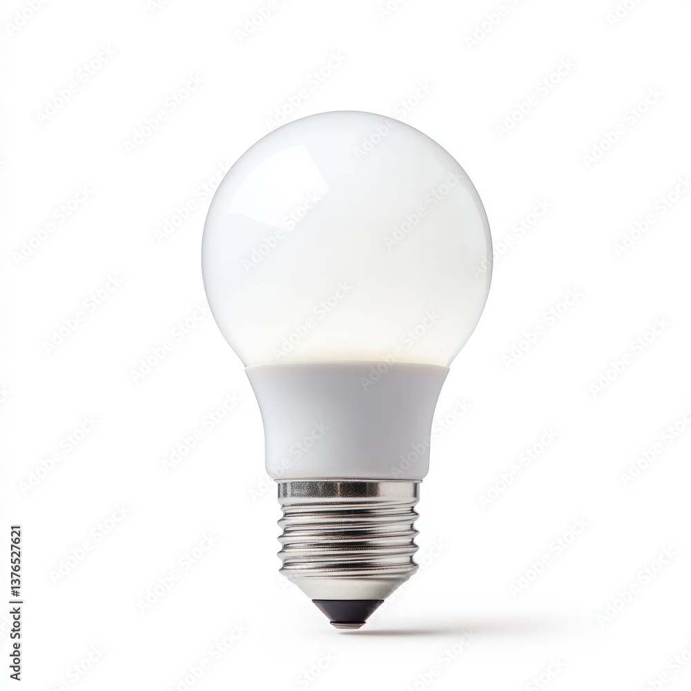 Single Illuminated LED Bulb Against Clean White Backdrop, Symbolizing Inspiration and Power Supply Single Illuminated LED Bulb Against Clean White Backdrop, Symbolizing Inspiration and Power Supply