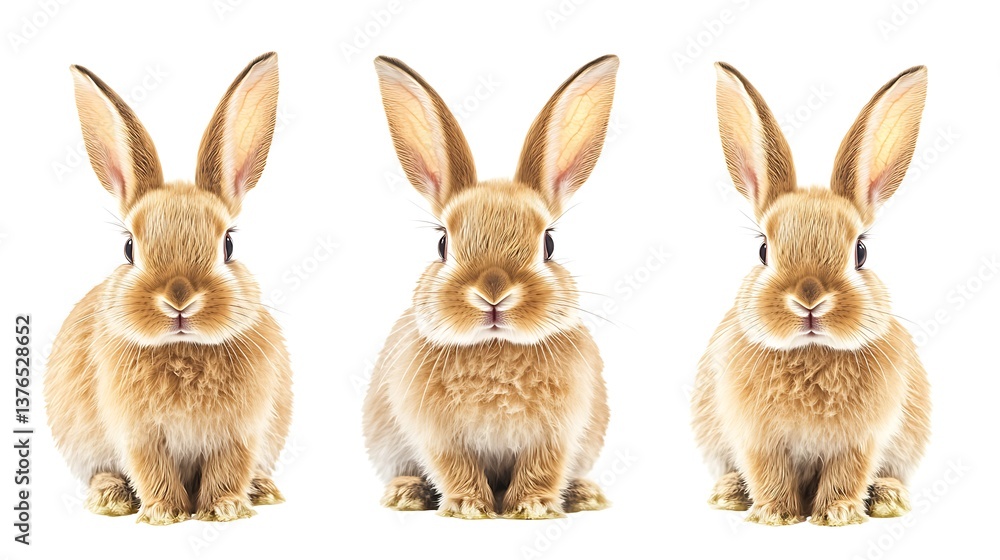 Fototapeta premium Set of three watercolor brown adorable rabbit paintings on white background clipart pack 