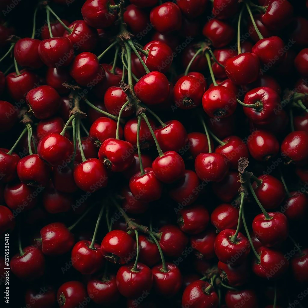 High contrast low key lighting eerie creepy atmosphere. Seamless pattern of cherry berries, unusual art photography. Warm soft dreamy atmosphere, smoky soft light, dark tones, unsettling details, deep High contrast low key lighting eerie creepy atmosphere. Seamless pattern of cherry berries, unusual art photography. Warm soft dreamy atmosphere, smoky soft light, dark tones, unsettling details, deep