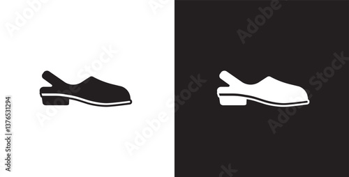 Flat icon of women's shoes. Sandals shoes vector illustration icon. Fashion icon on black and transparent background. Fashion icon.