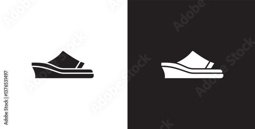 Flat icon of women's shoes. Sandals shoes vector illustration icon. Fashion icon on black and transparent background. Fashion icon.
