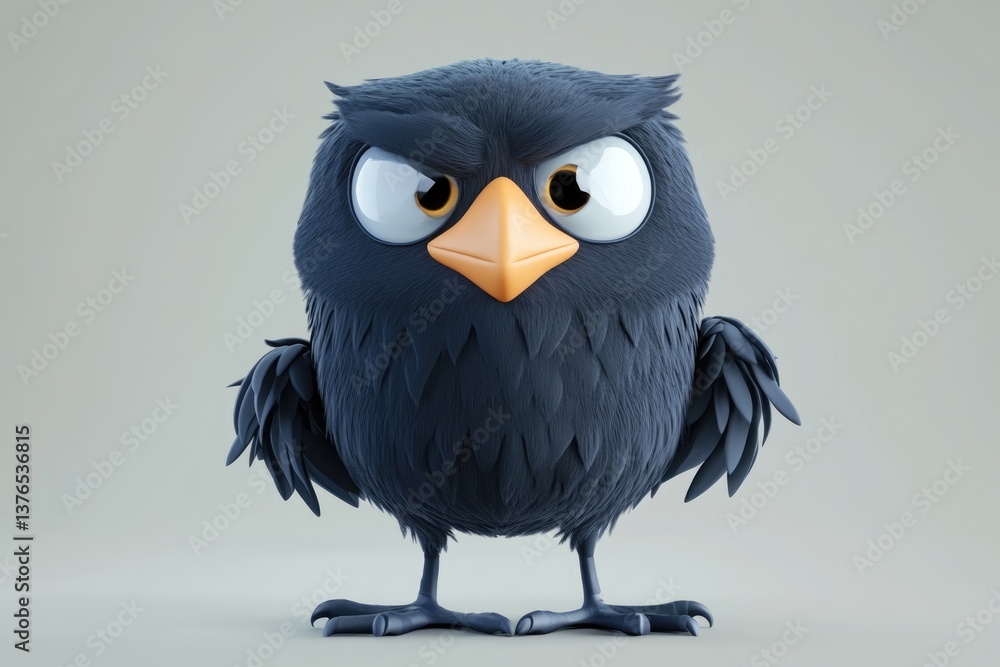 Fototapeta premium Adorable 3D Cartoon Raven Character with Happy Expression and Playful Eyes
