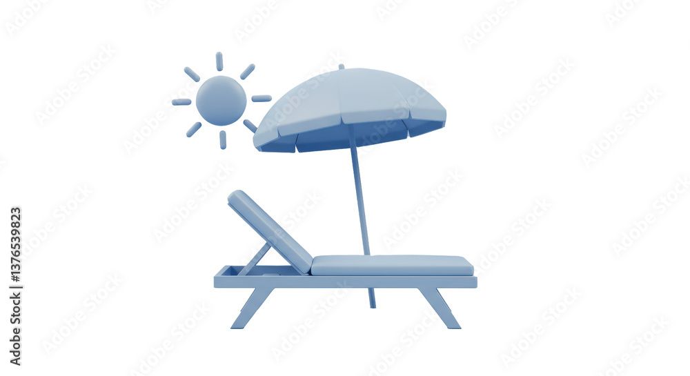 Isolated Beach Chair with Umbrella and Sun Lounging Isolated Beach Chair with Umbrella and Sun Lounging