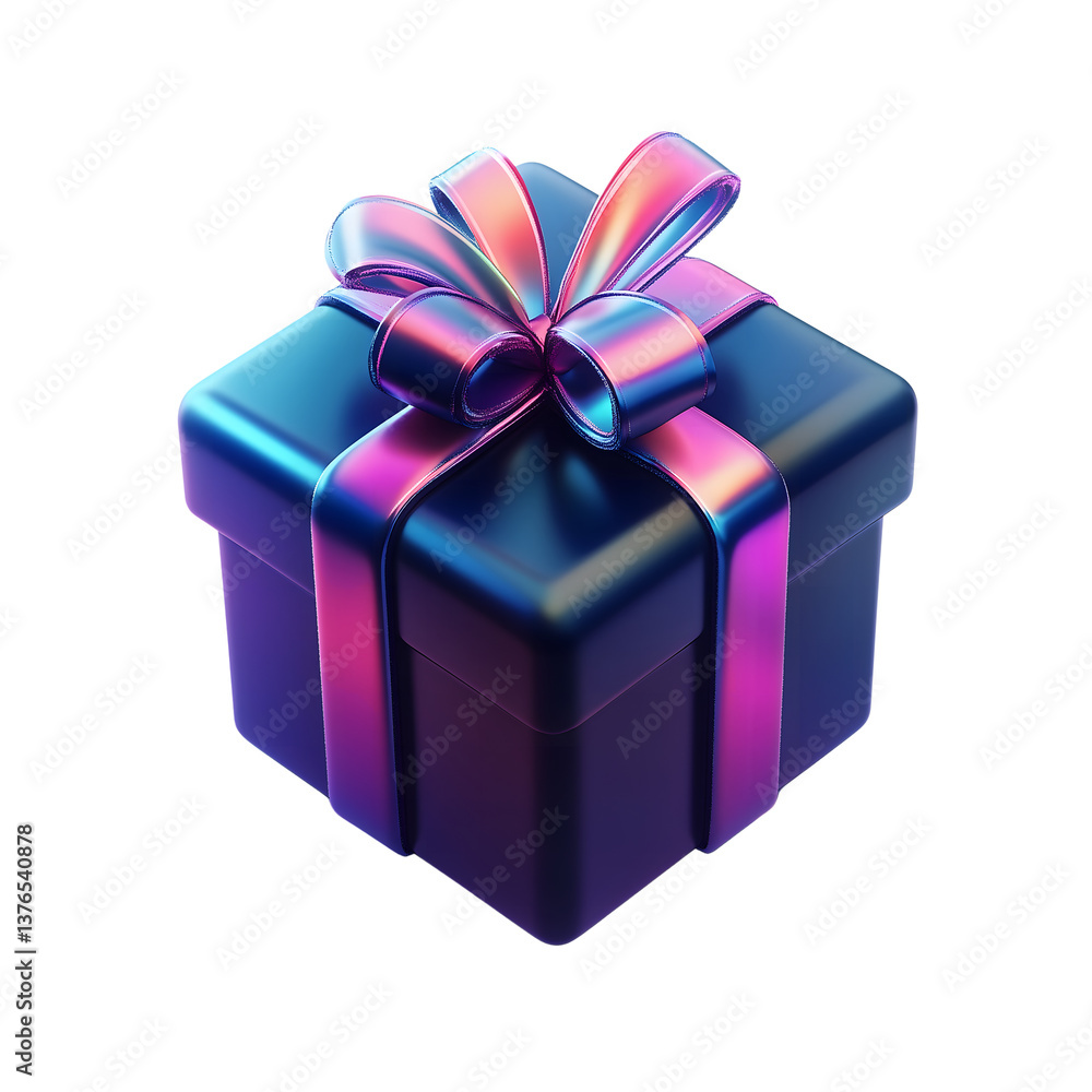 Obraz premium Iridescent Gift Box with Bow 3D Render of a Colorful Present