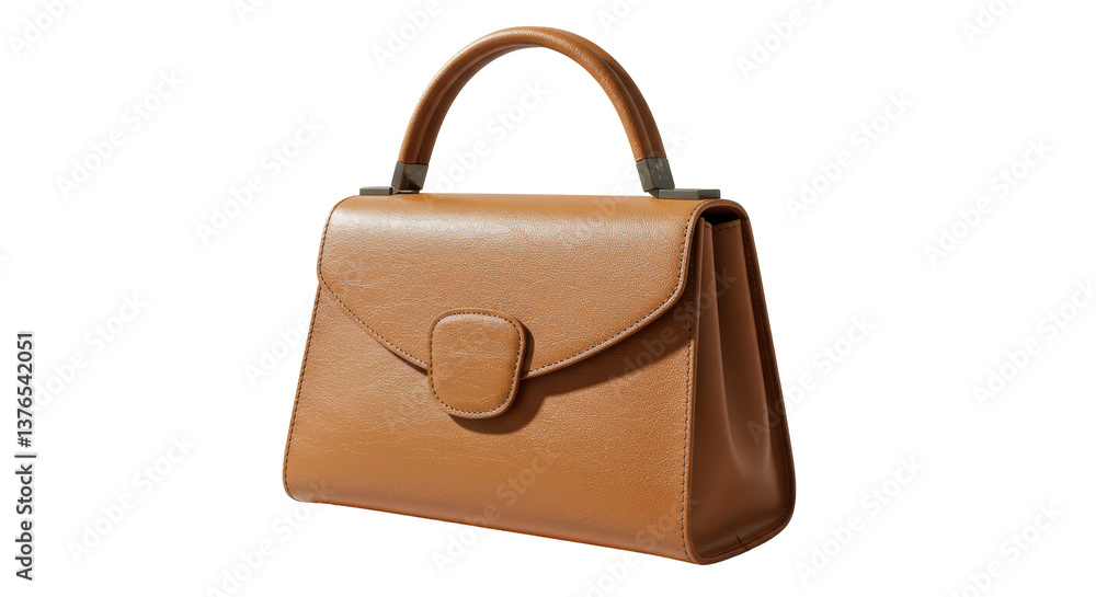 Isolated Brown Leather Handbag with Metal Clasp Isolated Brown Leather Handbag with Metal Clasp
