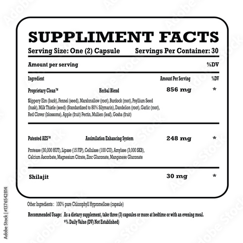 Creative supplement facts and vitamin facts template for product packaging, Nutrition label, Nutritional information, Dietary supplement, Health products, Supplement template, Ingredient list