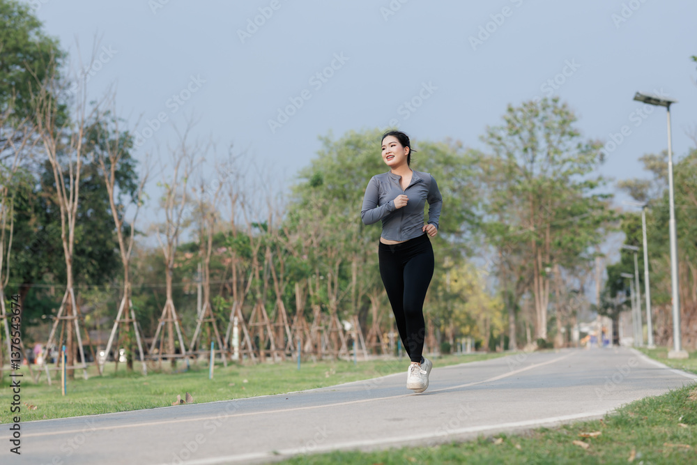In the evening, a young woman jogs through a city park, bathed in golden sunlight and a cool breeze. Surrounded by lush trees and birdsong, she feels refreshed and relaxed. In the evening, a young woman jogs through a city park, bathed in golden sunlight and a cool breeze. Surrounded by lush trees and birdsong, she feels refreshed and relaxed.