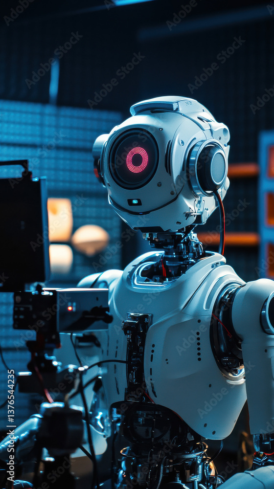 AI Host Filming a Podcast in Studio with Microphone Setup