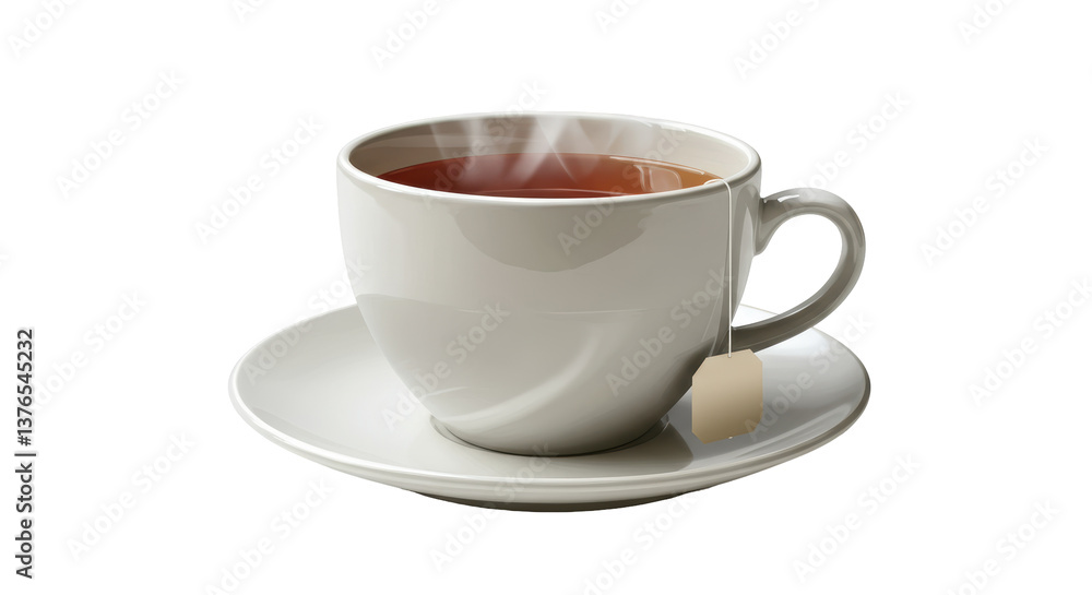 Isolated White Tea Cup and Saucer with Tea Bag Isolated White Tea Cup and Saucer with Tea Bag