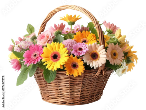Vibrant Spring Flower Basket A Colorful Arrangement of Gerbera Daisies and Roses