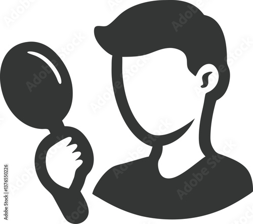 Silhouette of Man Holding Mirror in Hand on Transparent Background