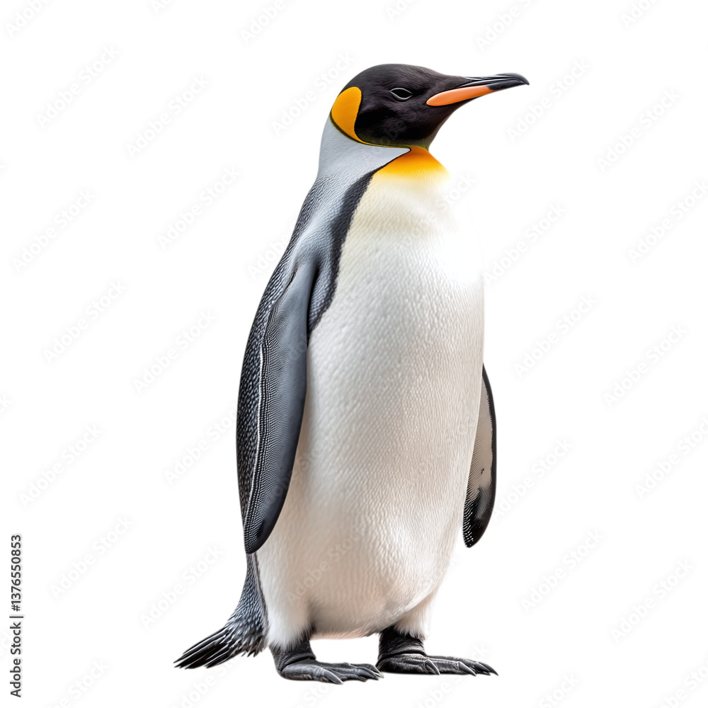 Fototapeta premium Penguin standing upright with a smooth belly isolated on a transparent background. 