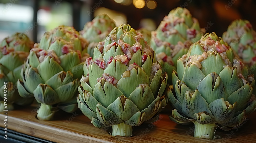 Fototapeta premium Stuffed Artichokes with Market Display.