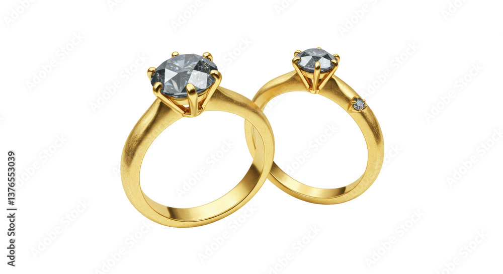 Isolated Two Elegant Gold Rings with Gemstones Isolated Two Elegant Gold Rings with Gemstones