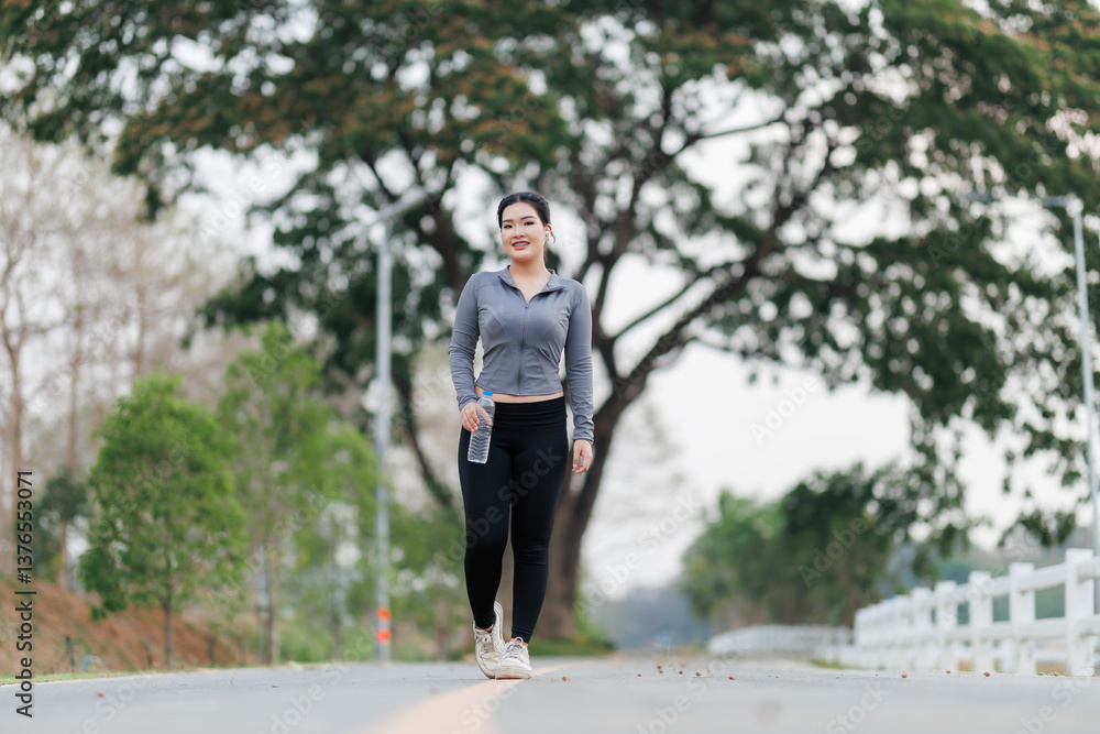 A young woman is jogging lightly and stopping to stretch her muscles, warming up her body before starting her full workout. A young woman is jogging lightly and stopping to stretch her muscles, warming up her body before starting her full workout.