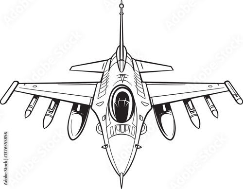 Fighter aircraft line art vector illustration isolated on white background