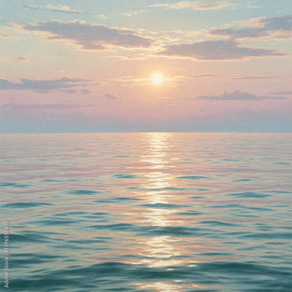Fototapeta premium Morning Sunlight Over Calm Ocean Surface