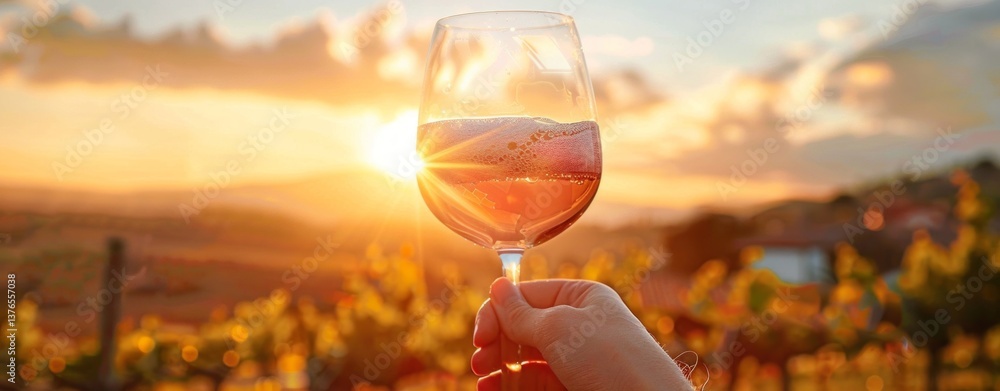 Obraz premium Someones hand holding glass with wine