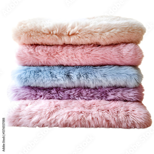 Fluffy Pastel Fur Rugs Isolated on Transparent Background