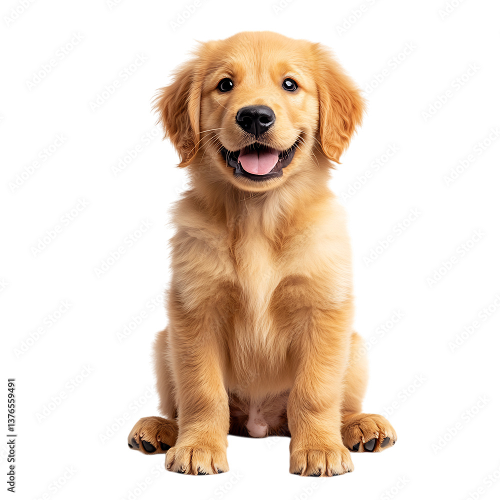 Fluffy Golden Retriever Puppy Sitting Happily Isolated on Transparent Background Fluffy Golden Retriever Puppy Sitting Happily Isolated on Transparent Background