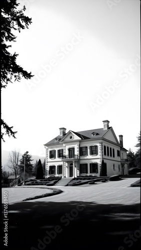 Elegant Mansion Against Monochromatic Backdrop