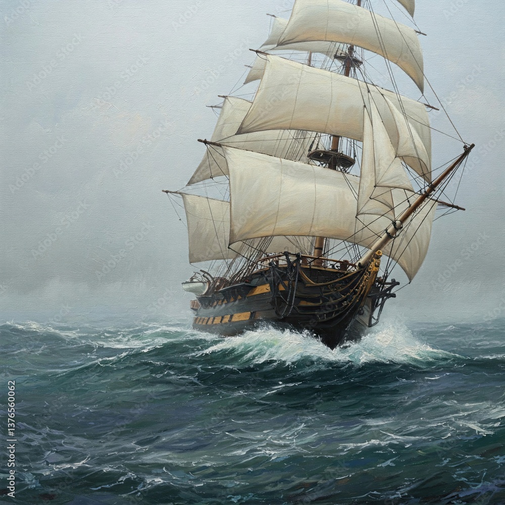 Obraz premium Classical Ocean Voyage in Thick Fog
