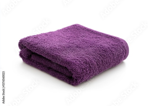 Folded Purple Terrycloth Towel on White Background for Spa or Bath