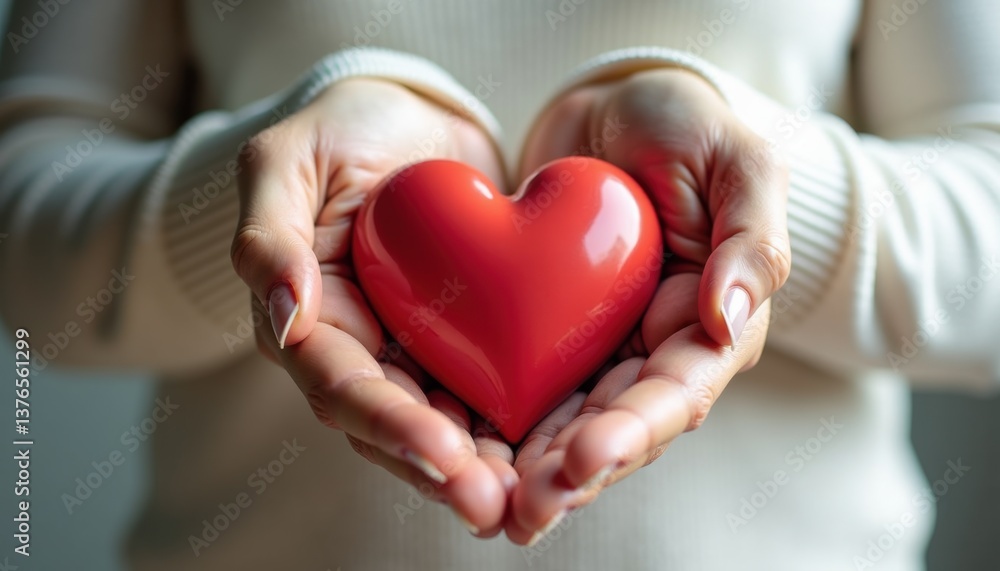 Hands holding red heart symbolizing love and compassion indoors Hands holding red heart symbolizing love and compassion indoors