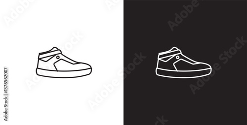 Line icon of men's shoes. Vector illustration icon of modern and classic men's sneakers. Fashion icon on black and transparent background. Fashion icon.
