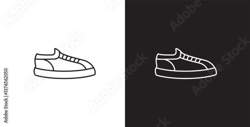 Line icon of men's shoes. Vector illustration icon of modern and classic men's sneakers. Fashion icon on black and transparent background. Fashion icon.