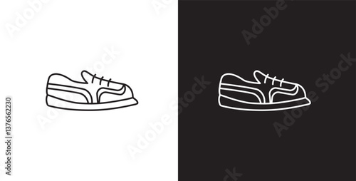 Line icon of men's shoes. Vector illustration icon of modern and classic men's sneakers. Fashion icon on black and transparent background. Fashion icon.