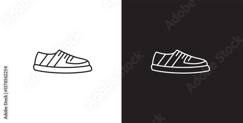 Line icon of men's shoes. Vector illustration icon of modern and classic men's sneakers. Fashion icon on black and transparent background. Fashion icon.