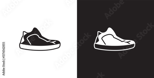 Icon of men's sneakers. Vector illustration icon of modern and classic men's high top shoes. Fashion icon on black and transparent background. Fashion icon.