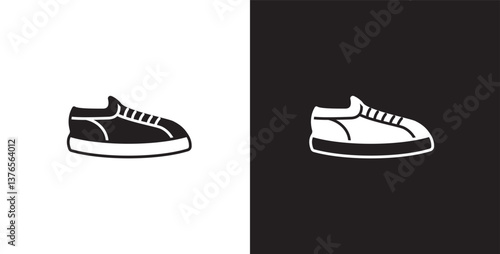 Icon of men's short shoes. Vector illustration icon of modern and classic men's sneakers. Fashion icon on black and transparent background. Fashion icon.