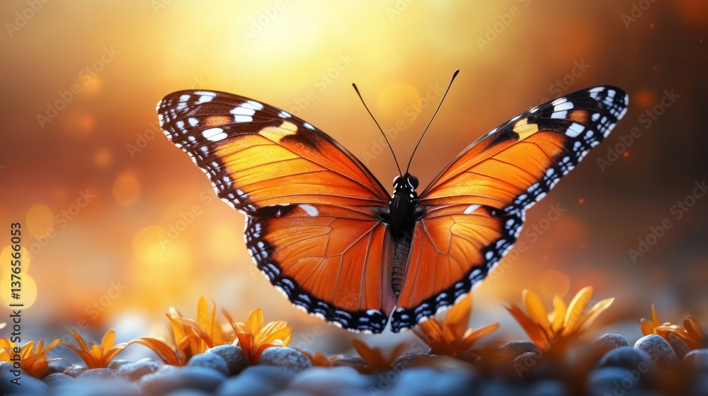 Fototapeta premium Beautiful butterfly, golden hour