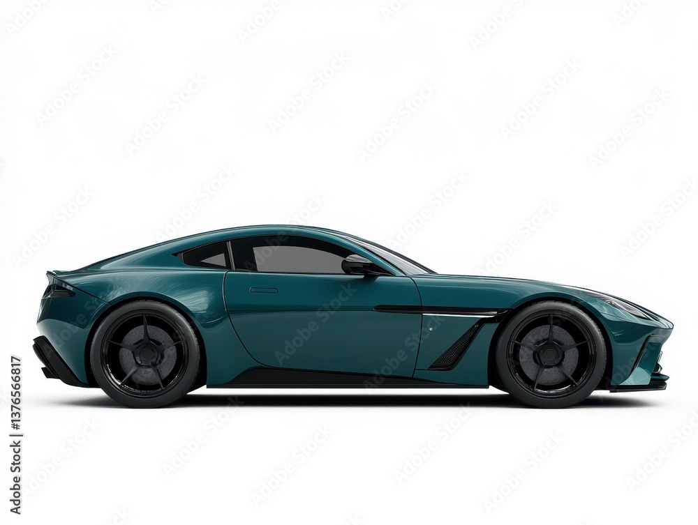 Obraz premium Teal Luxury Sports Coupe Side Profile Studio Shot