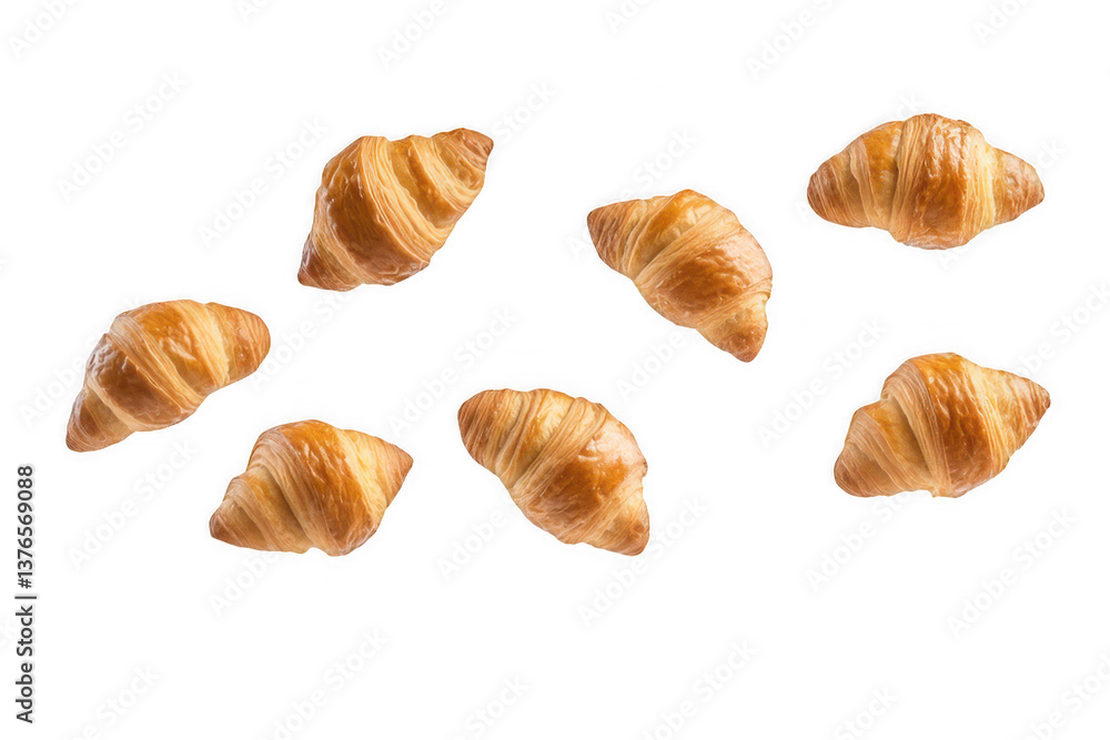 Croissants falling in the air isolated on clean background Croissants falling in the air isolated on clean background